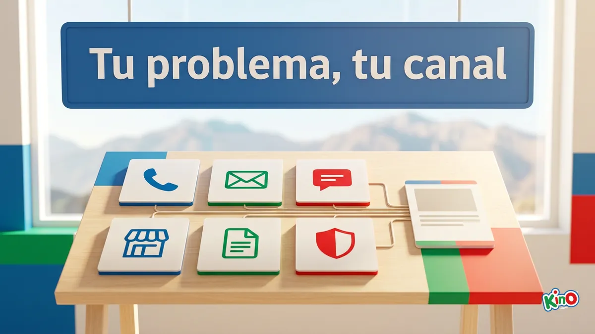Tabla de problemas y canales de atención de Kino en baldosas