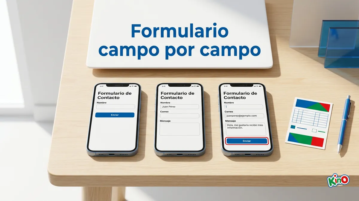 Pantallas del formulario Contáctanos de Kino, campo por campo