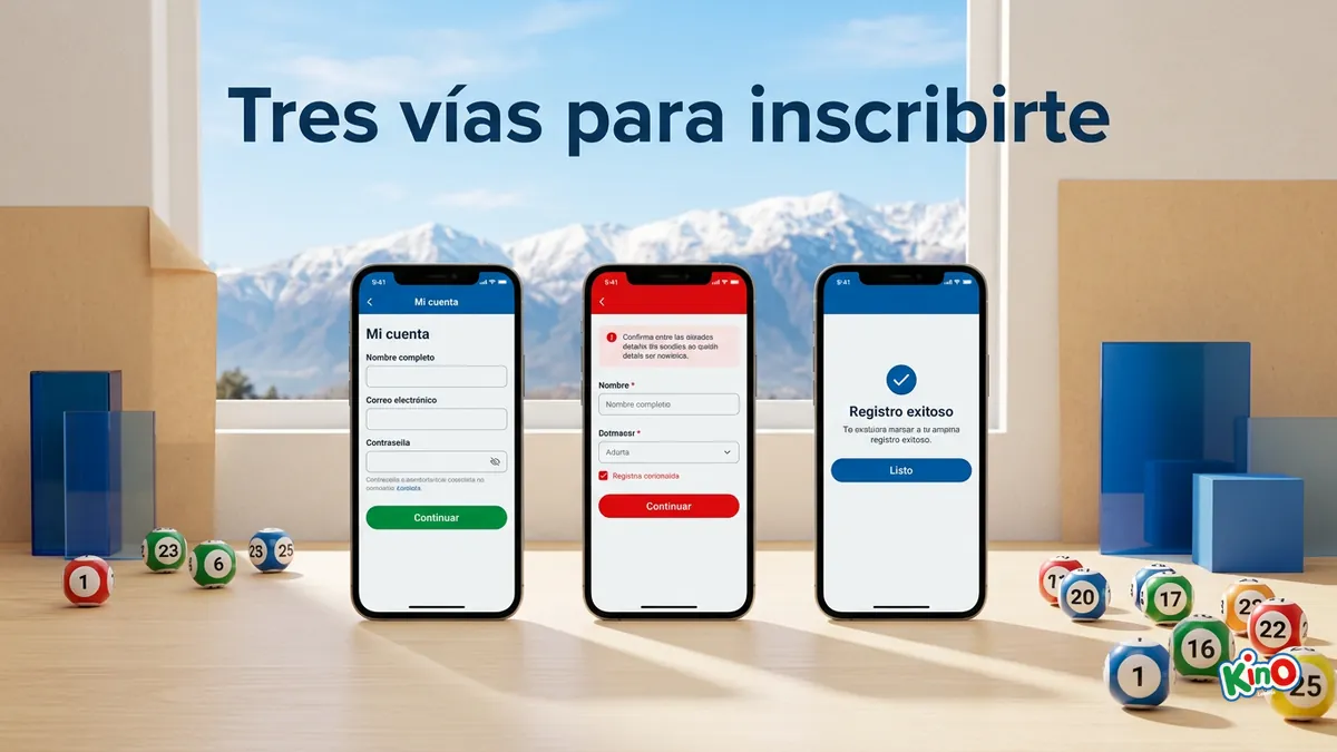 Club Kino: tres pantallas de inscripción en el teléfono con los Andes al fondo