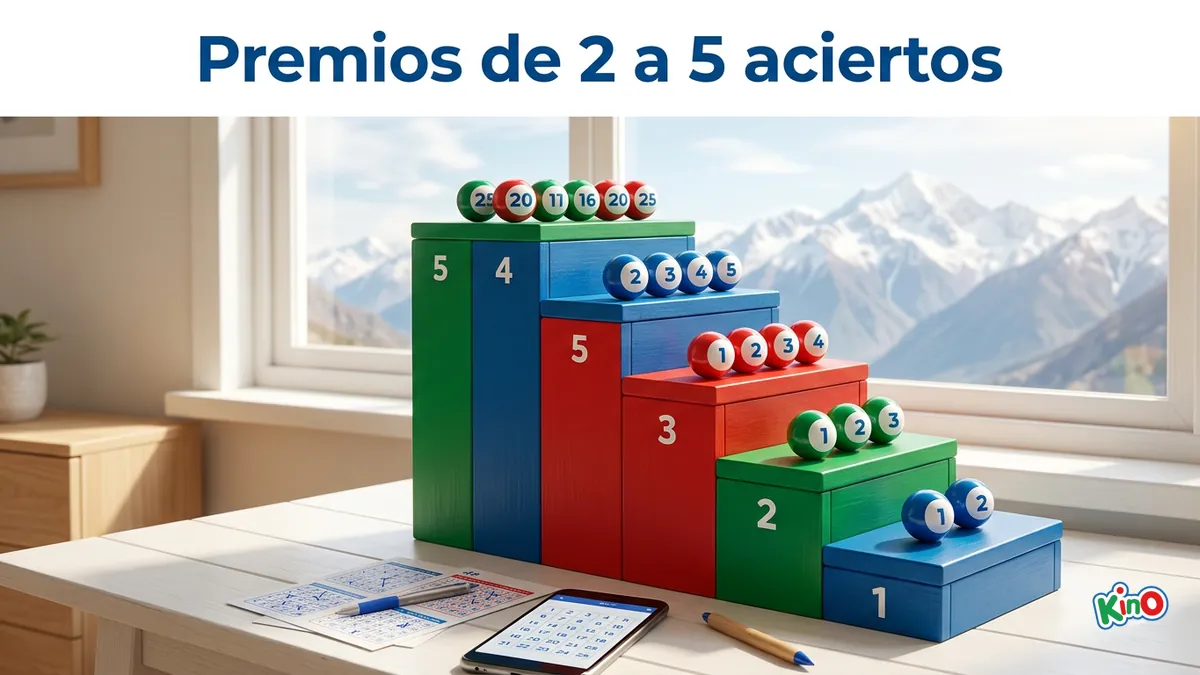 Escalera de categorías de premio de Kino5, de 2 a 5 aciertos