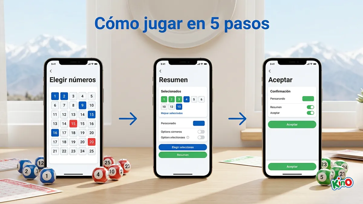Secuencia de pantallas para jugar Kino5 en loteria.cl, paso a paso