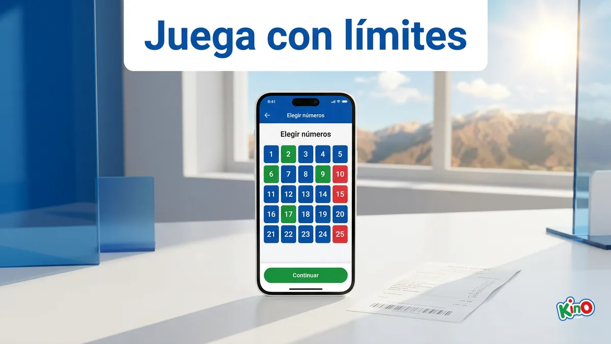 Teléfono con la grilla de 25 números del Kino y recordatorio de juego responsable